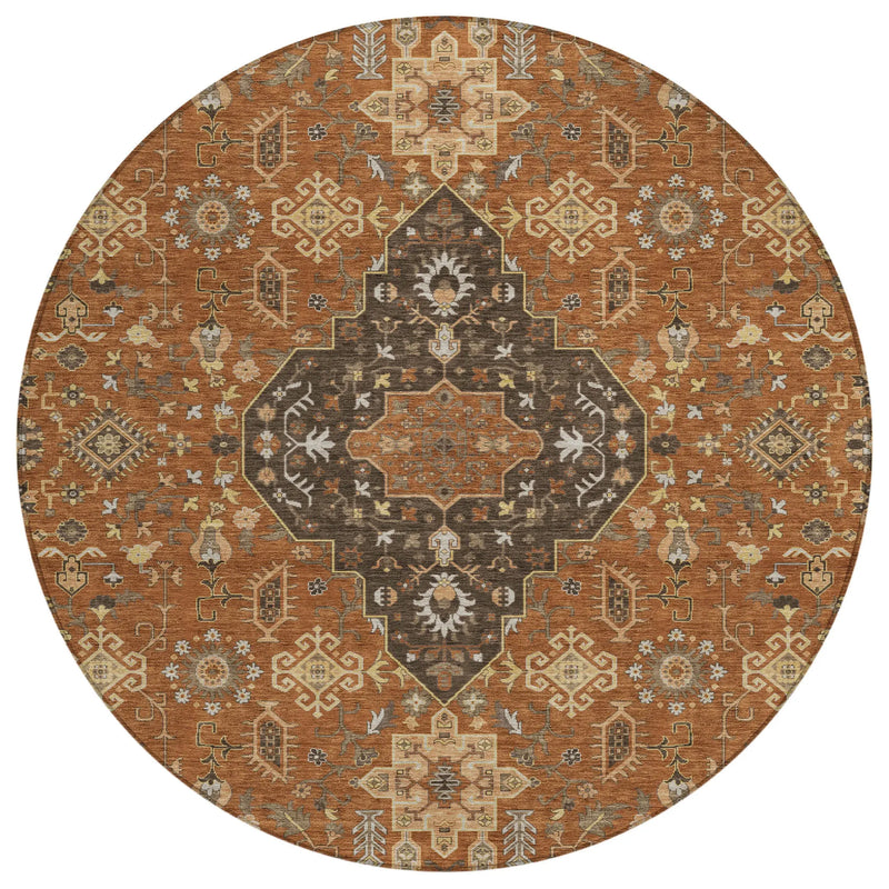 8' Orange And Brown Round Medallion Washable Indoor Outdoor Area Rug Homeroots Outdoor