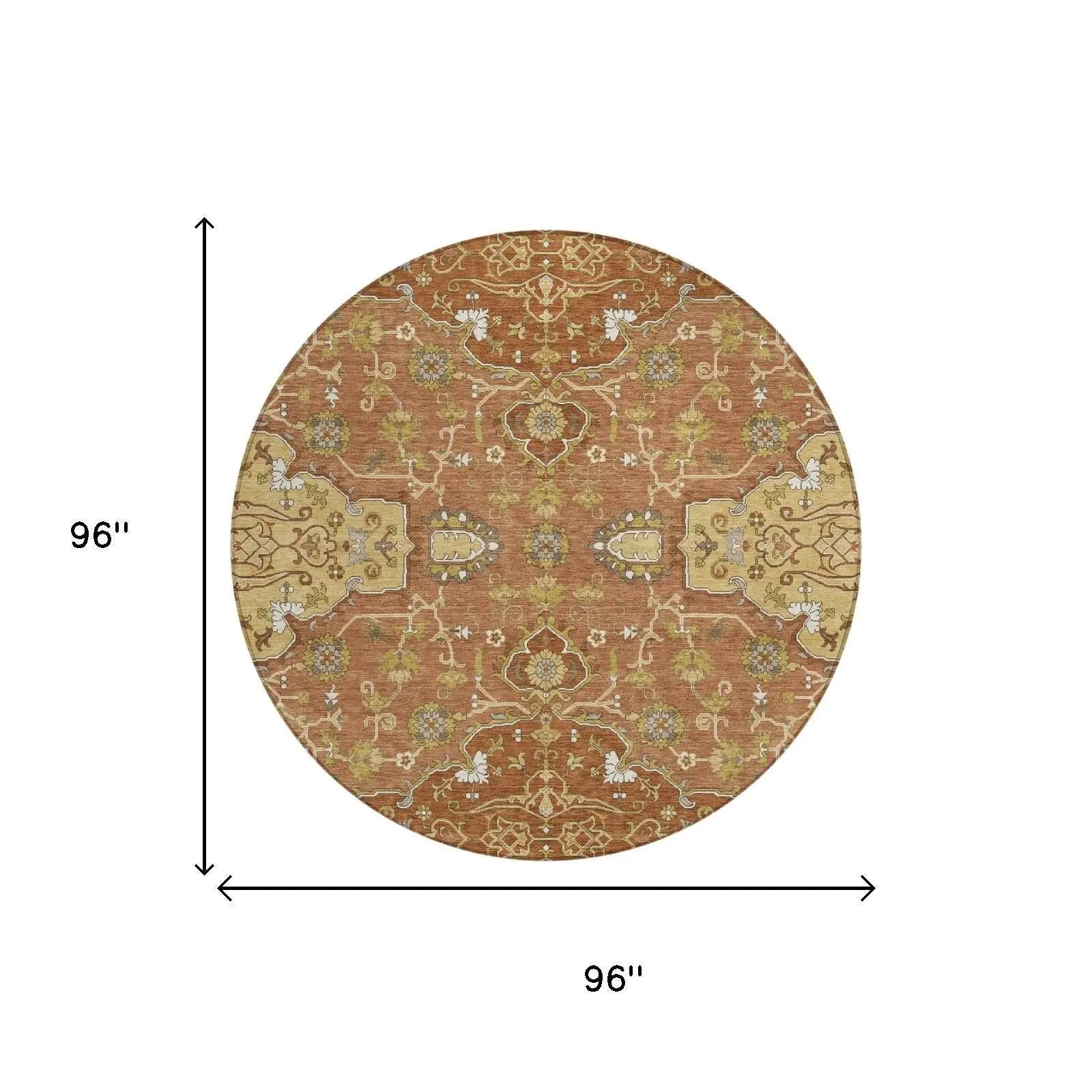 8' Orange And Brown Round Oriental Washable Indoor Outdoor Area Rug Homeroots Outdoor