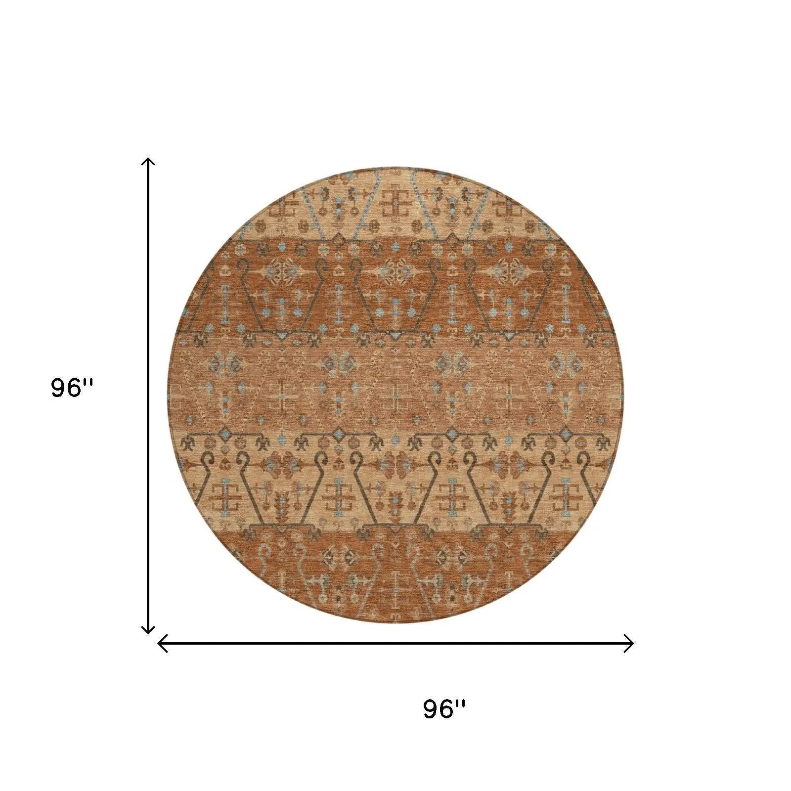 8' Orange And Brown Round Oriental Washable Indoor Outdoor Area Rug Homeroots Outdoor