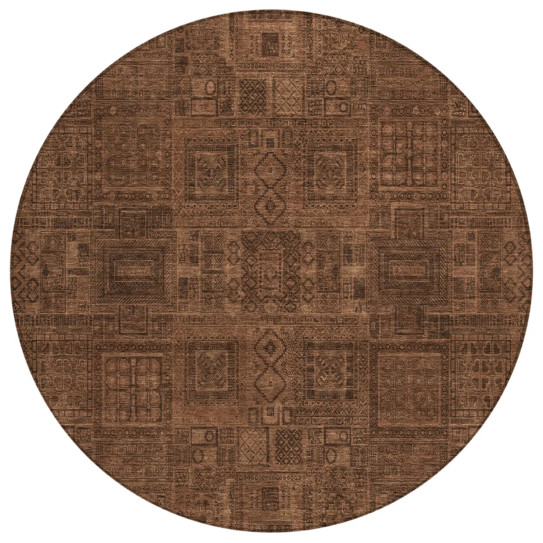 8' Orange And Brown Round Oriental Washable Indoor Outdoor Area Rug Homeroots Outdoor