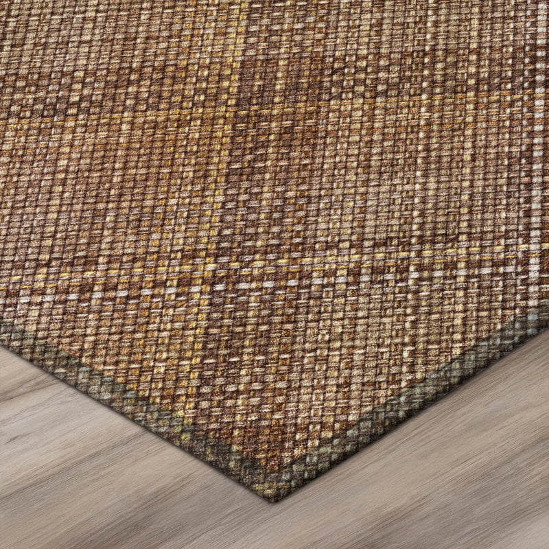 8' Orange And Brown Round Plaid Washable Indoor Outdoor Area Rug Homeroots Outdoor