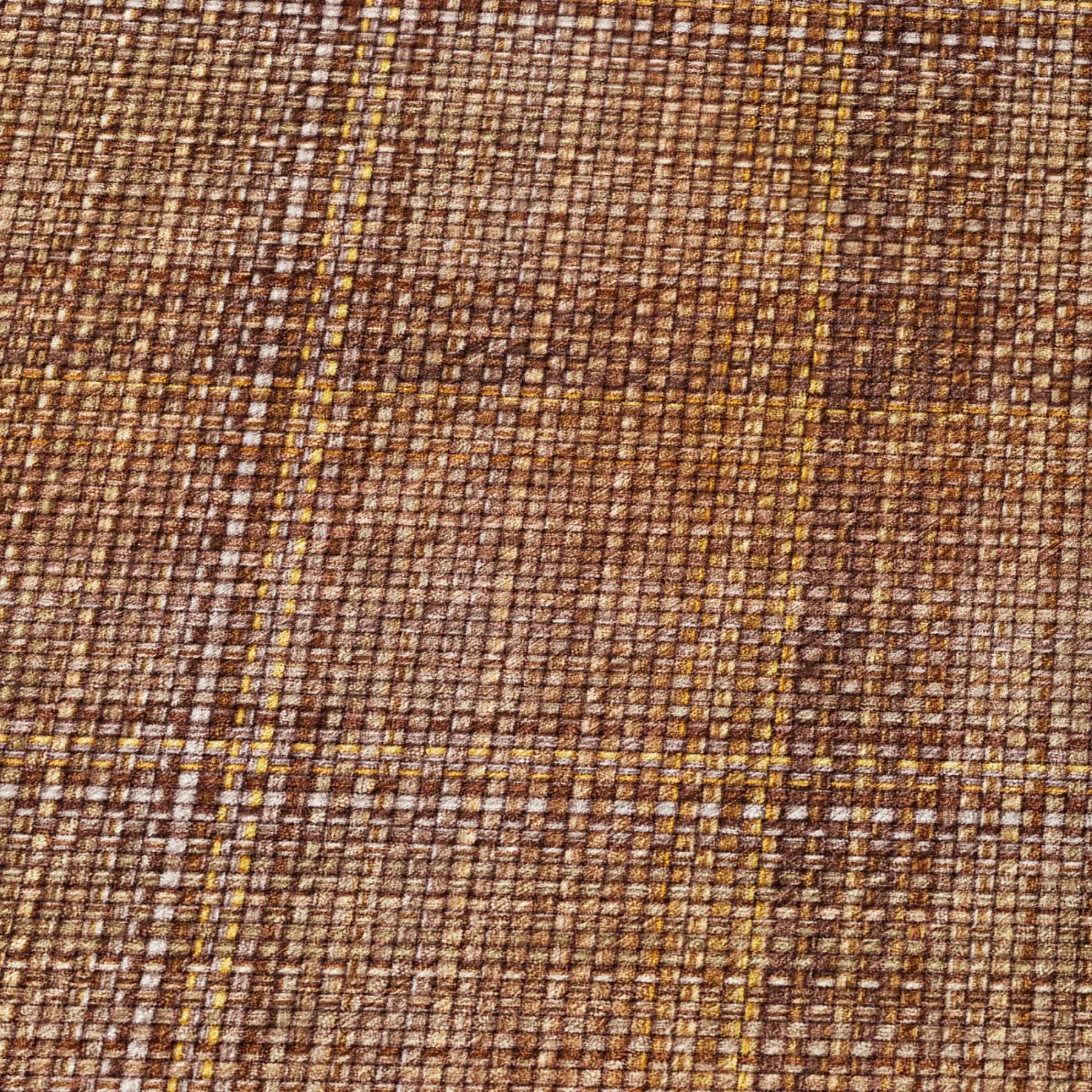 8' Orange And Brown Round Plaid Washable Indoor Outdoor Area Rug Homeroots Outdoor