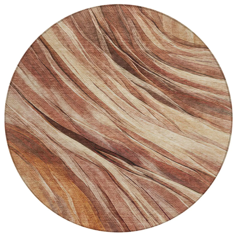 8' Orange And Burgundy Round Abstract Washable Indoor Outdoor Area Rug Homeroots Outdoor