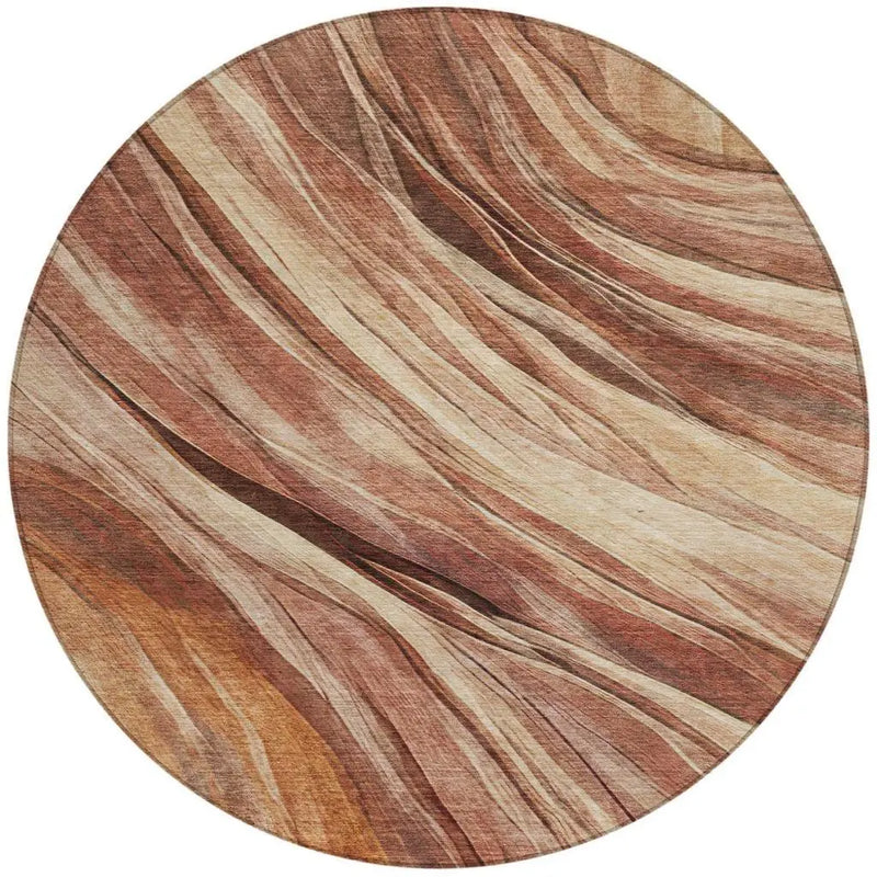 8' Orange And Burgundy Round Abstract Washable Indoor Outdoor Area Rug Homeroots Outdoor