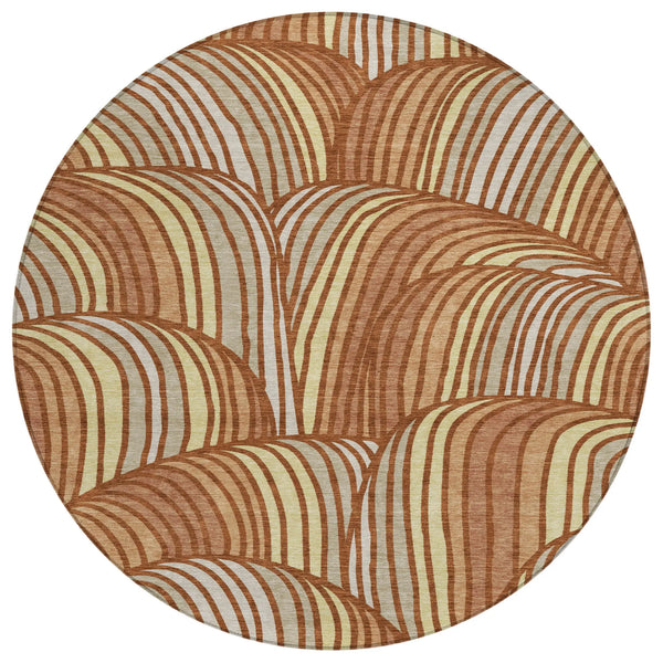 8' Orange And Copper Round Abstract Washable Indoor Outdoor Area Rug Homeroots Outdoor