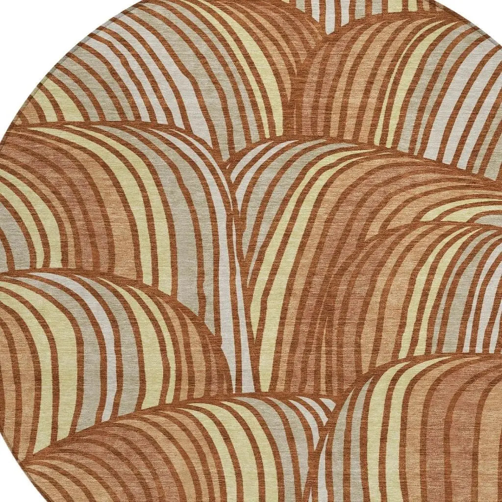 8' Orange And Copper Round Abstract Washable Indoor Outdoor Area Rug Homeroots Outdoor
