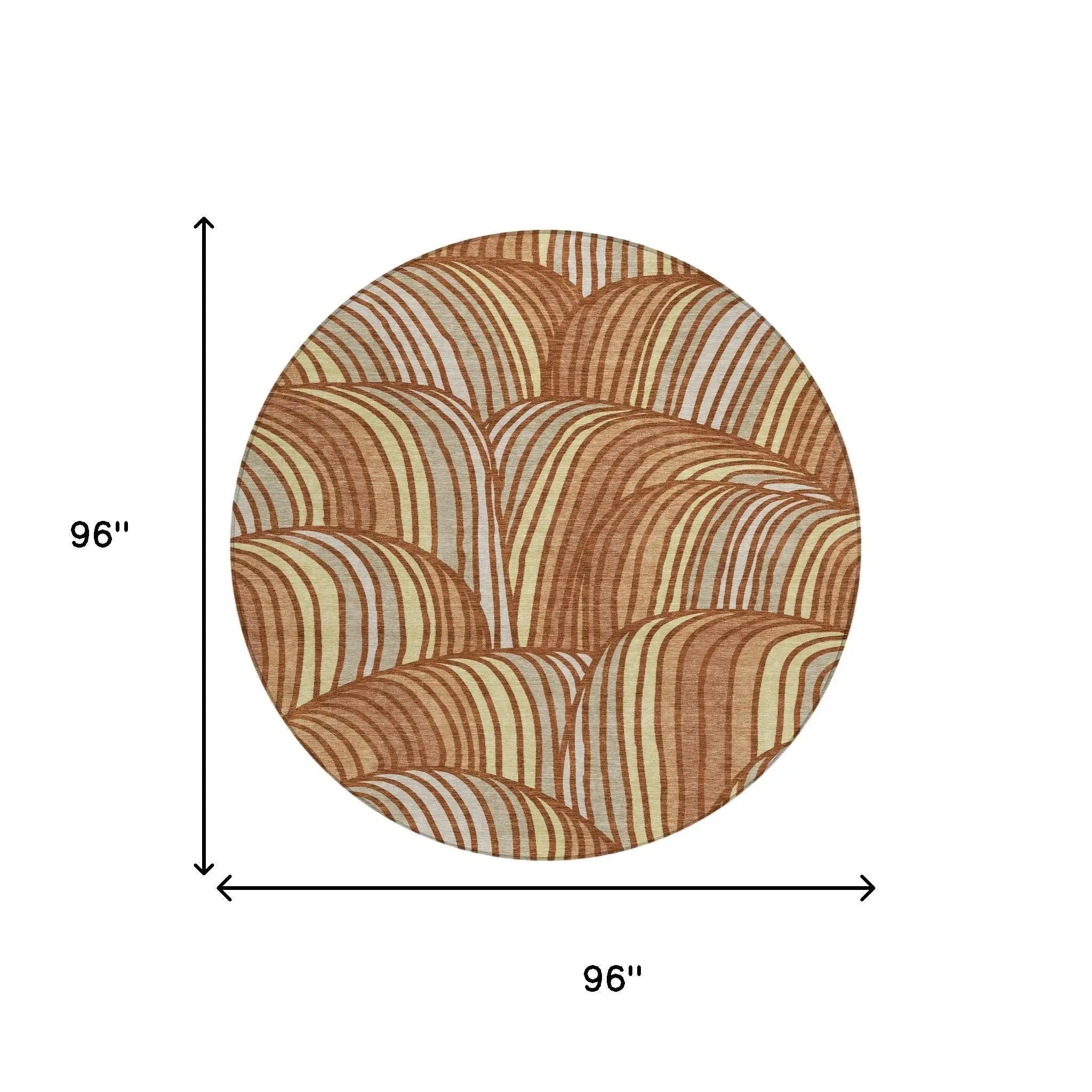 8' Orange And Copper Round Abstract Washable Indoor Outdoor Area Rug Homeroots Outdoor