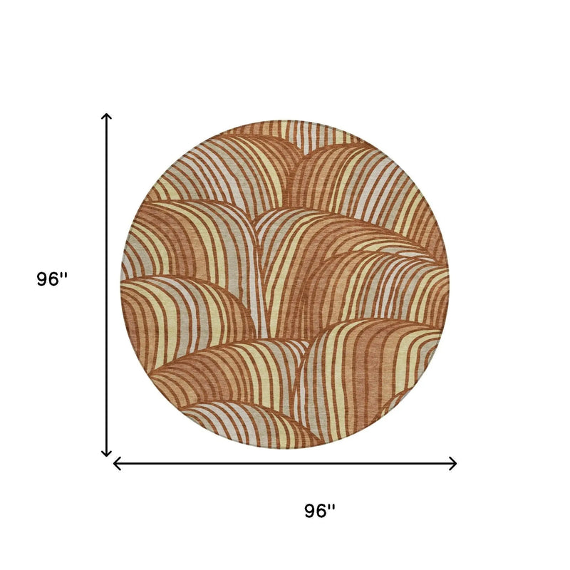8' Orange And Copper Round Abstract Washable Indoor Outdoor Area Rug Homeroots Outdoor
