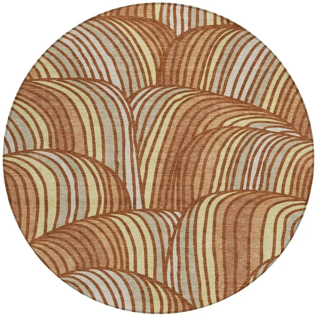 8' Orange And Copper Round Abstract Washable Indoor Outdoor Area Rug Homeroots Outdoor