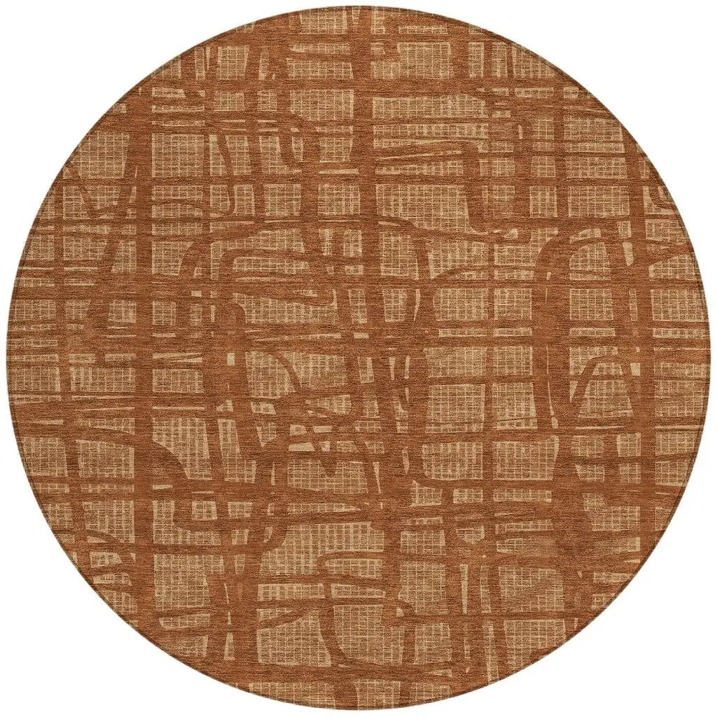 8' Orange And Copper Round Abstract Washable Indoor Outdoor Area Rug Homeroots Outdoor