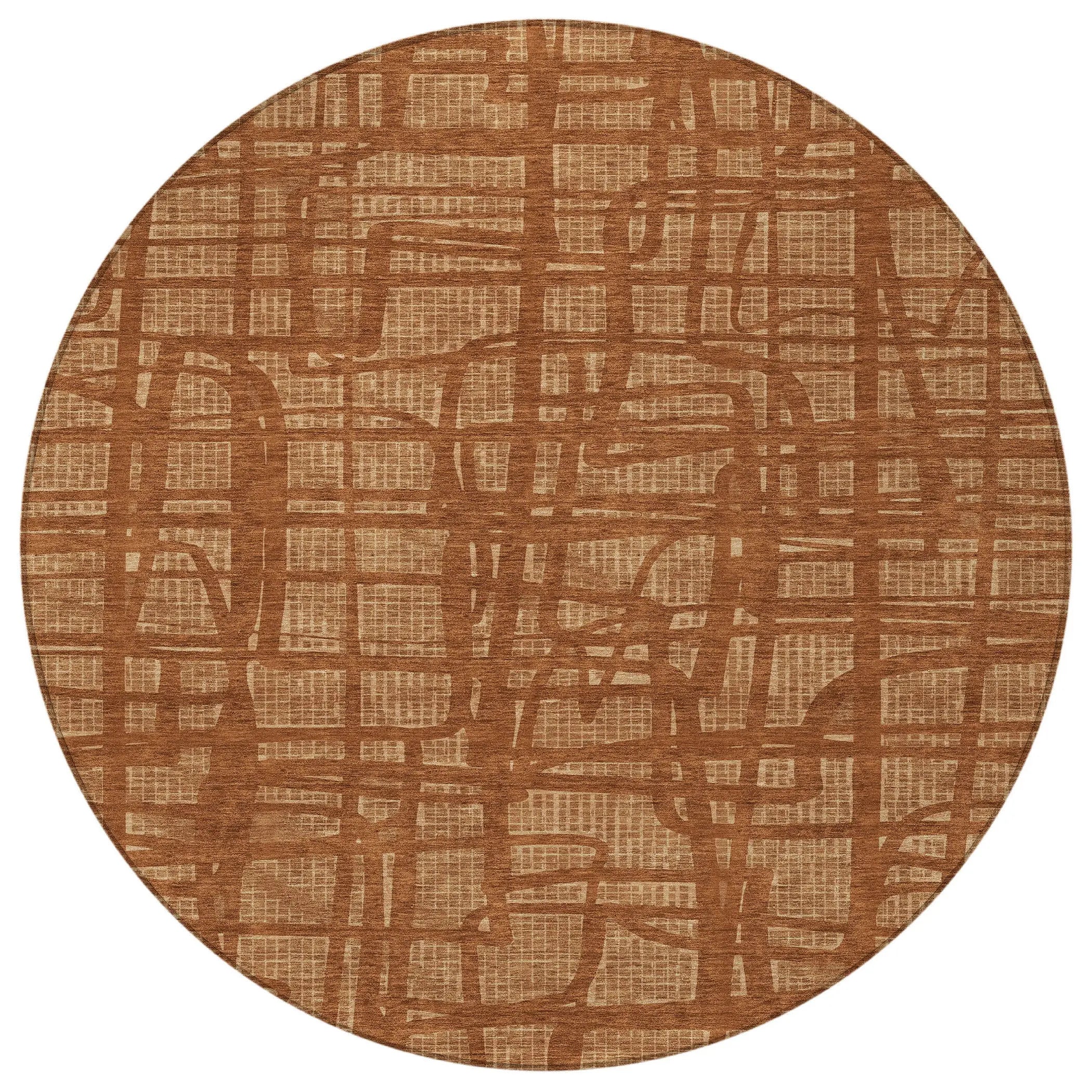 8' Orange And Copper Round Abstract Washable Indoor Outdoor Area Rug Homeroots Outdoor