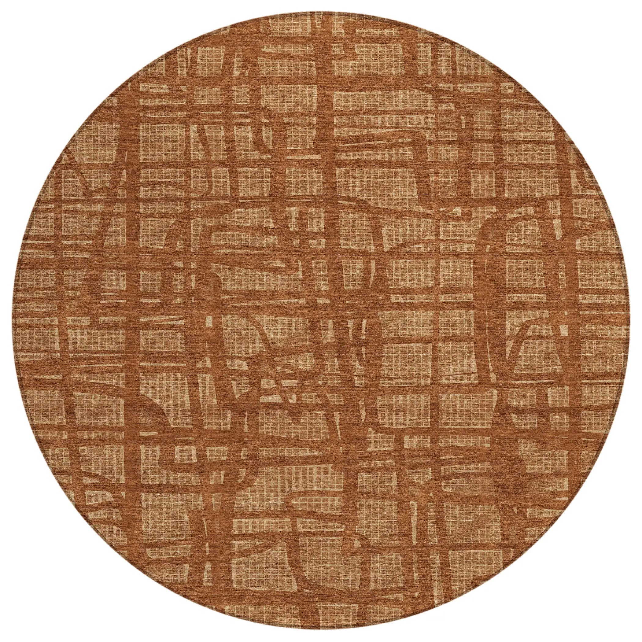 8' Orange And Copper Round Abstract Washable Indoor Outdoor Area Rug Homeroots Outdoor