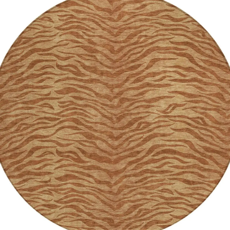 8' Orange And Copper Round Animal Print Washable Indoor Outdoor Area Rug Homeroots Outdoor