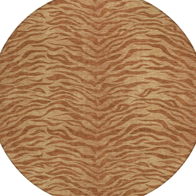 8' Orange And Copper Round Animal Print Washable Indoor Outdoor Area Rug Homeroots Outdoor