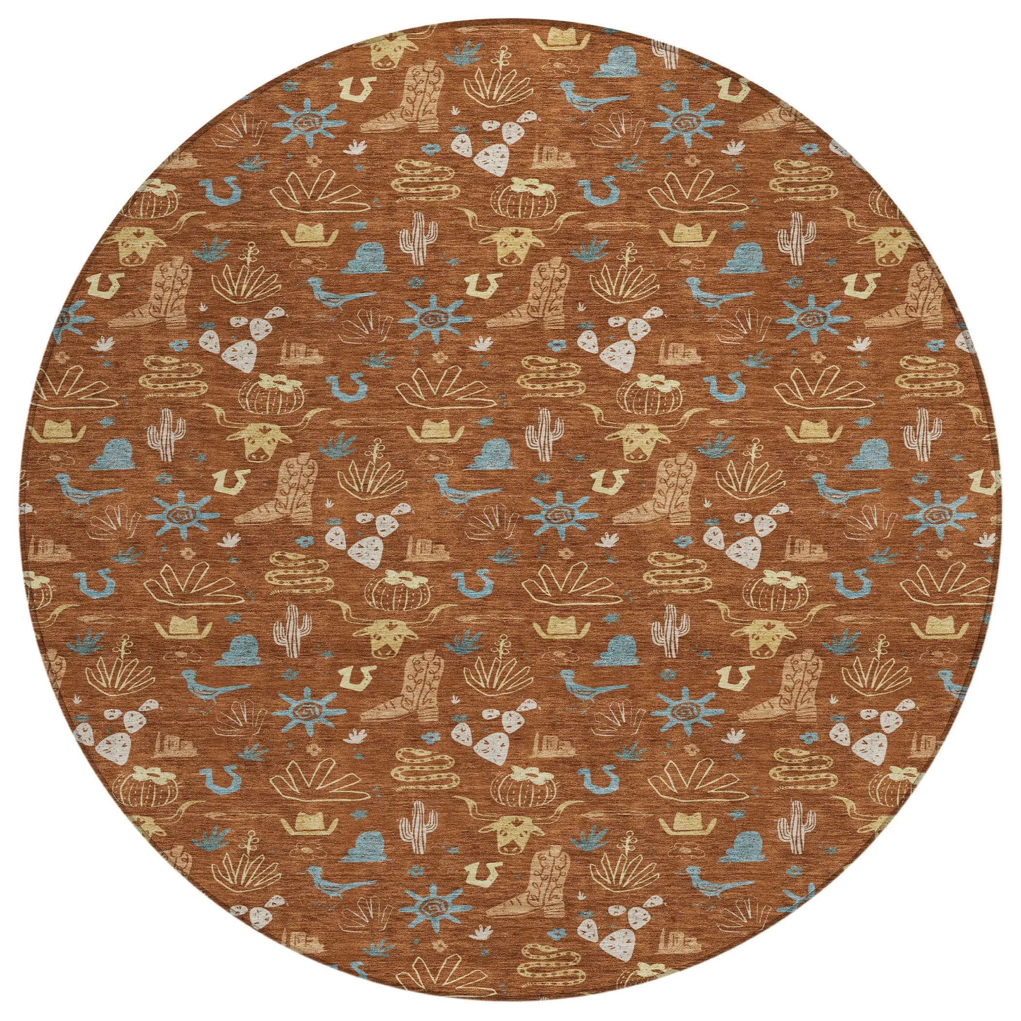 8' Orange And Copper Round Cactus Washable Indoor Outdoor Area Rug Homeroots Outdoor