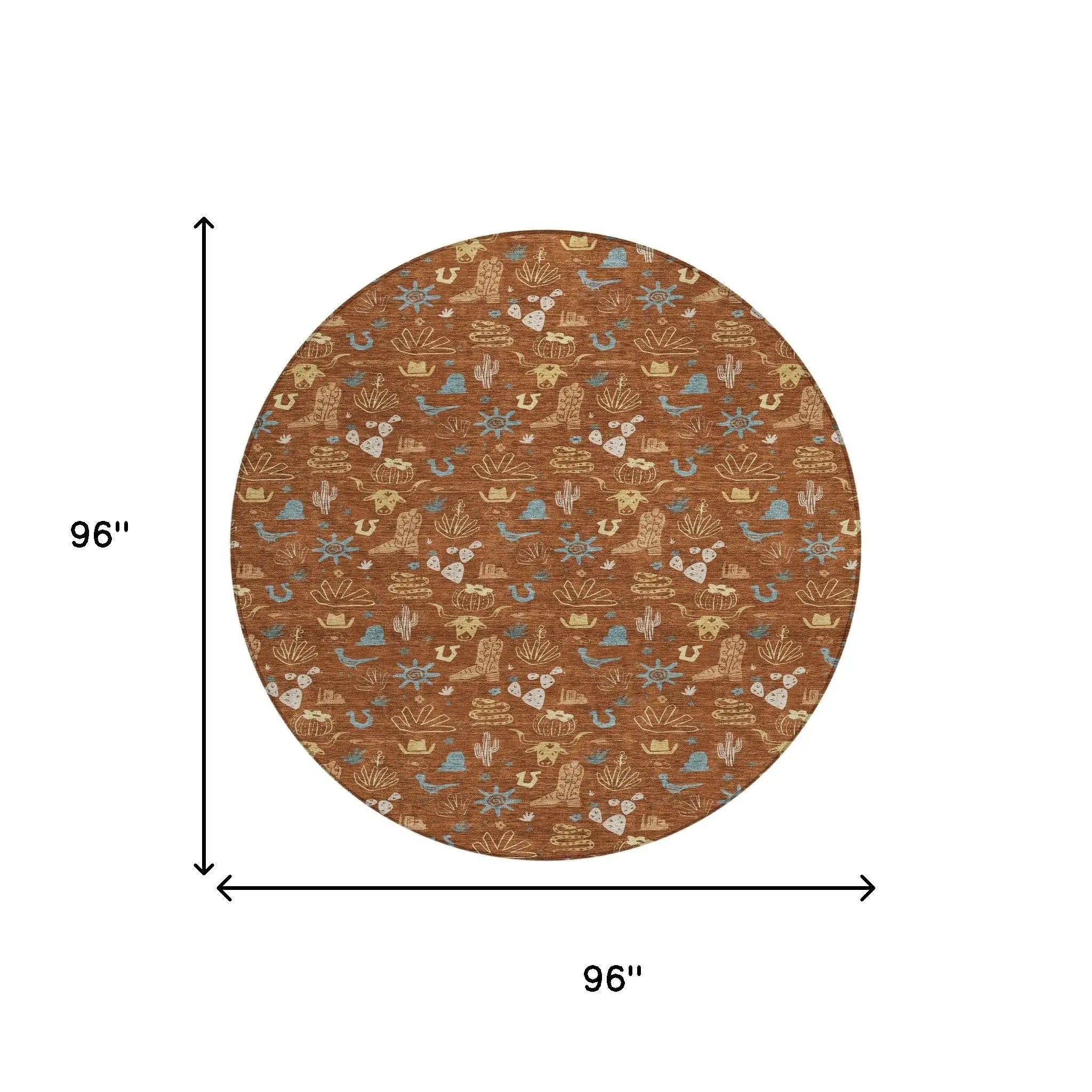 8' Orange And Copper Round Cactus Washable Indoor Outdoor Area Rug Homeroots Outdoor