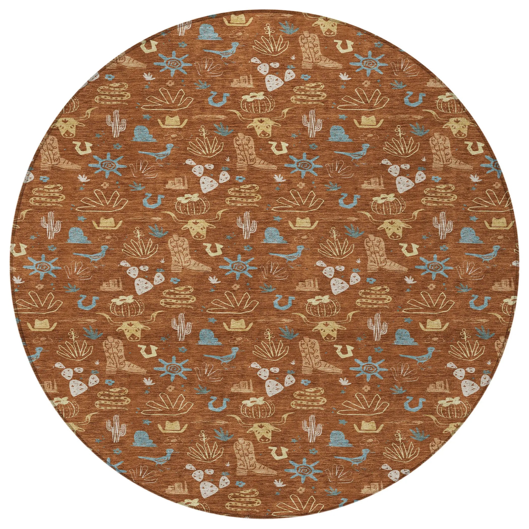 8' Orange And Copper Round Cactus Washable Indoor Outdoor Area Rug Homeroots Outdoor