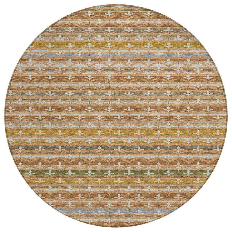 8' Orange And Copper Round Damask Washable Indoor Outdoor Area Rug Homeroots Outdoor