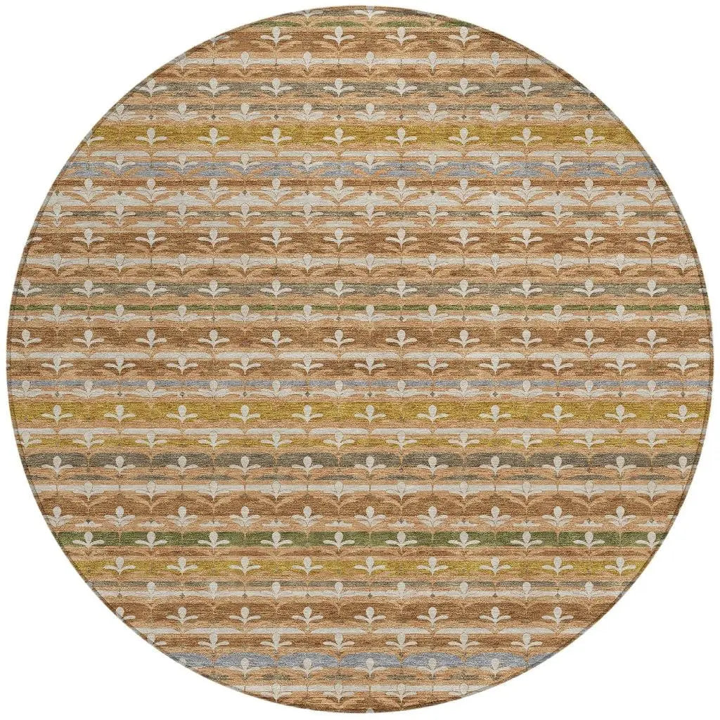 8' Orange And Copper Round Damask Washable Indoor Outdoor Area Rug Homeroots Outdoor