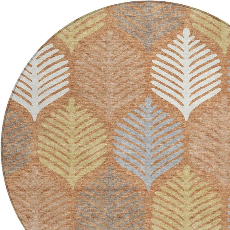 8' Orange And Copper Round Floral Washable Indoor Outdoor Area Rug Homeroots Outdoor