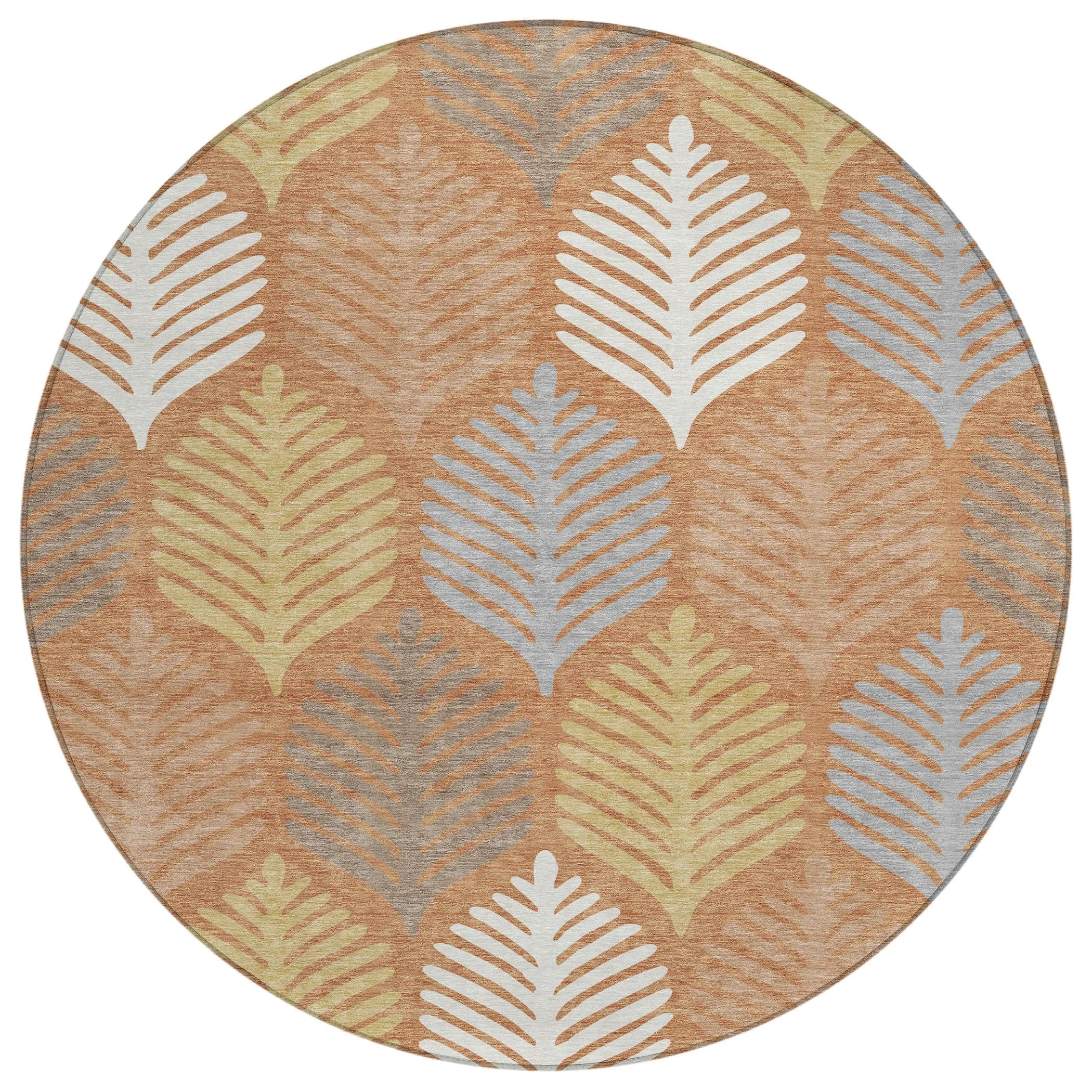 8' Orange And Copper Round Floral Washable Indoor Outdoor Area Rug Homeroots Outdoor