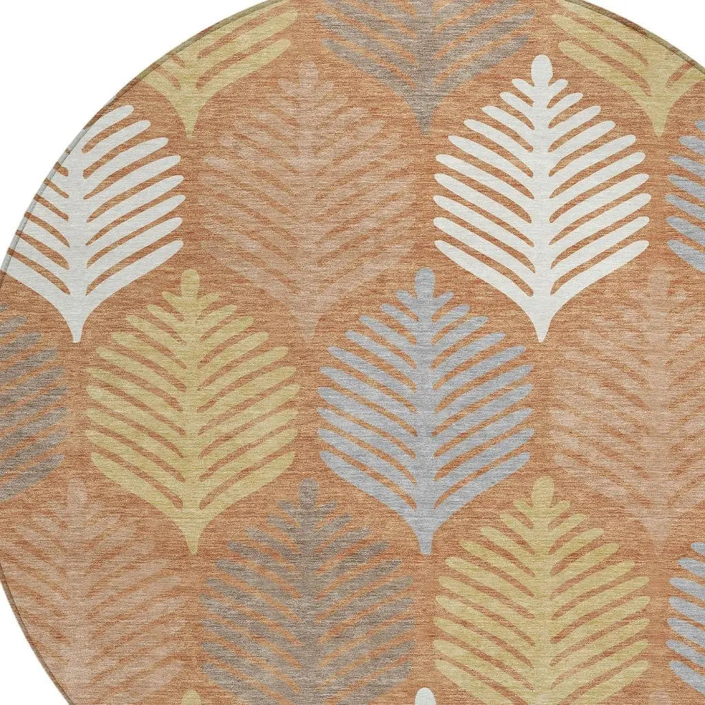 8' Orange And Copper Round Floral Washable Indoor Outdoor Area Rug Homeroots Outdoor