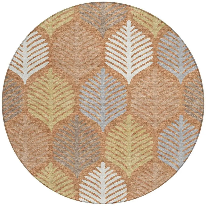 8' Orange And Copper Round Floral Washable Indoor Outdoor Area Rug Homeroots Outdoor