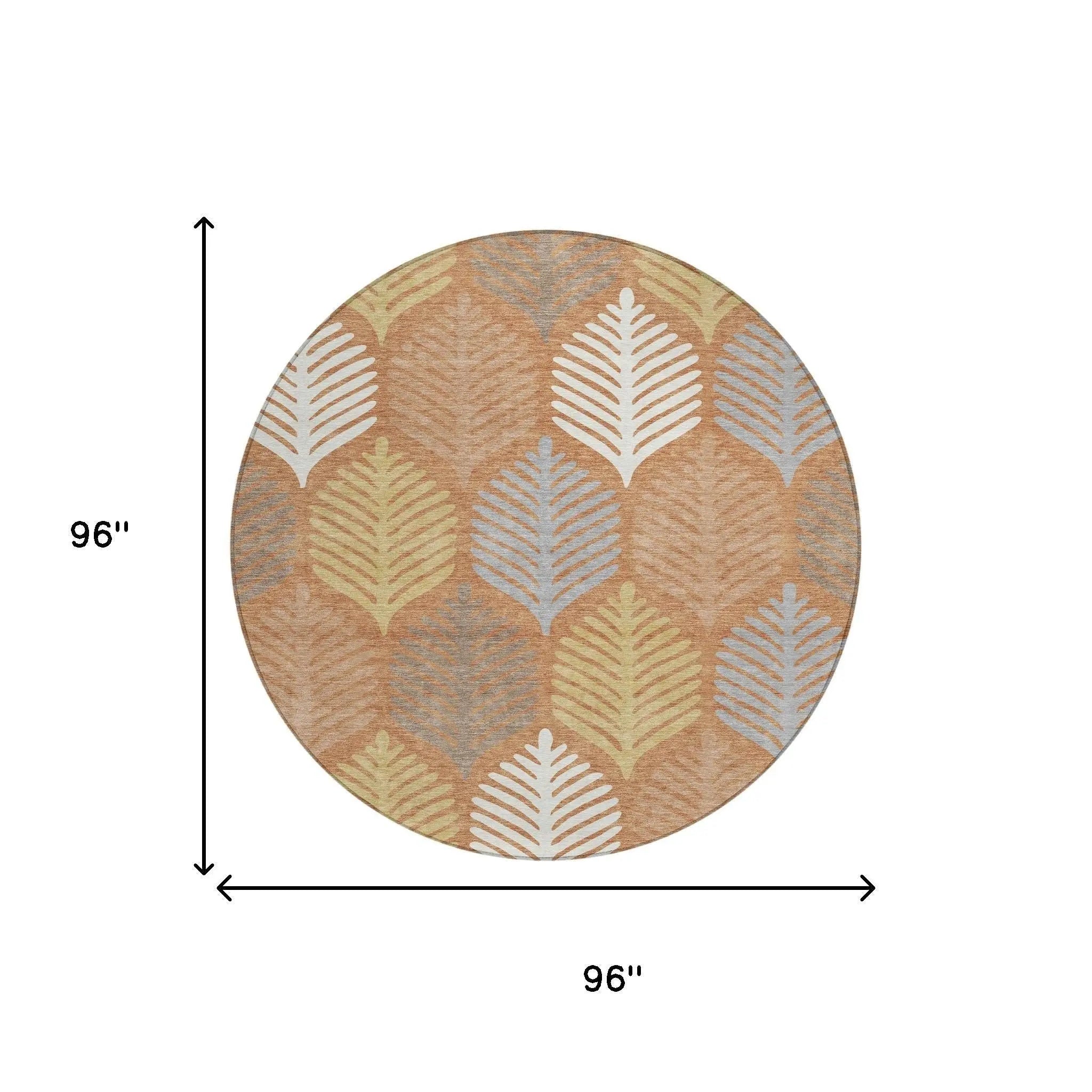 8' Orange And Copper Round Floral Washable Indoor Outdoor Area Rug Homeroots Outdoor