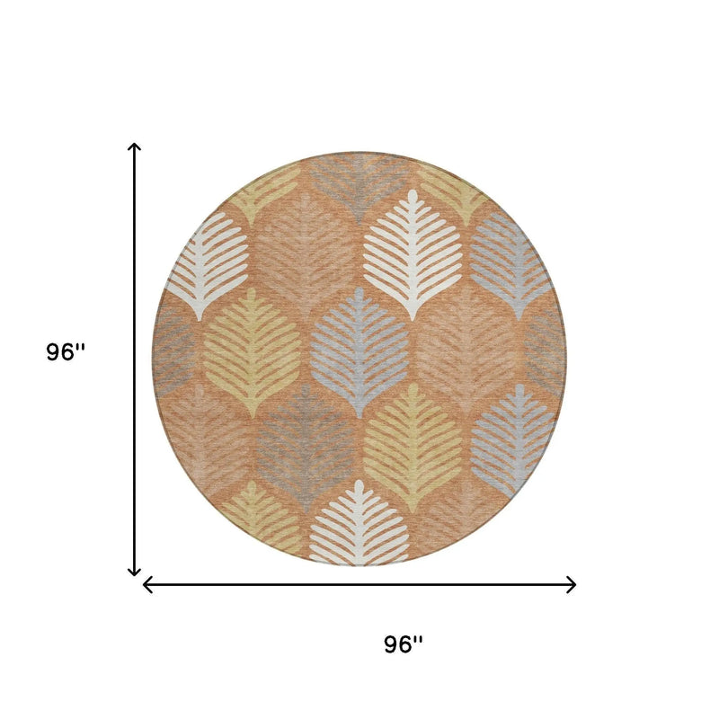 8' Orange And Copper Round Floral Washable Indoor Outdoor Area Rug Homeroots Outdoor