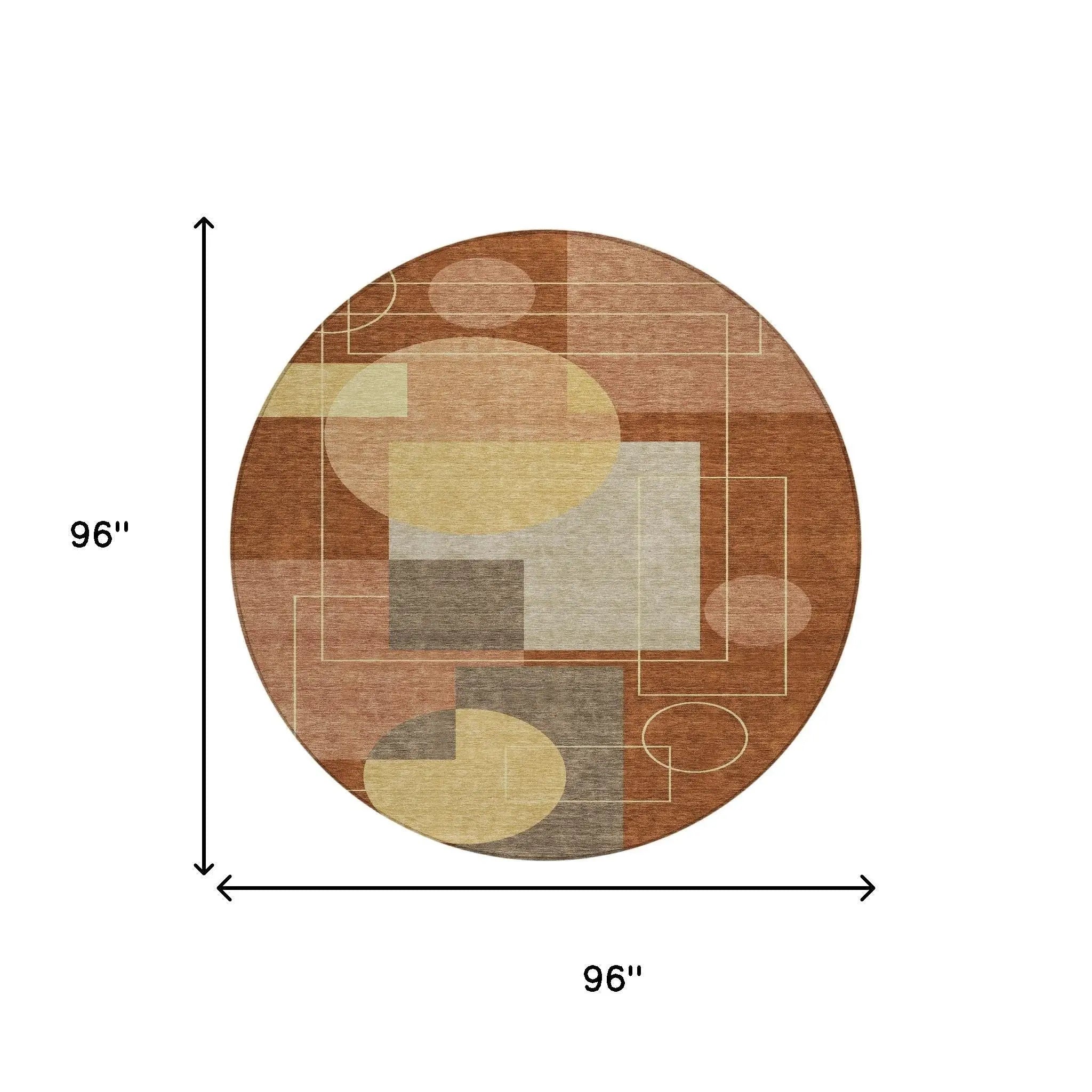 8' Orange And Copper Round Geometric Washable Indoor Outdoor Area Rug Homeroots Outdoor