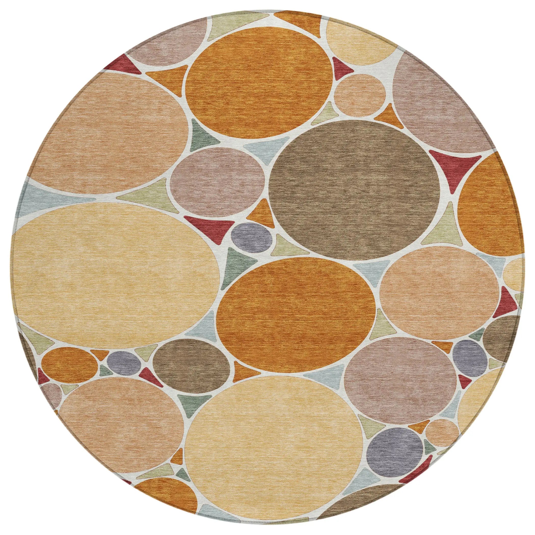 8' Orange And Copper Round Geometric Washable Indoor Outdoor Area Rug Homeroots Outdoor