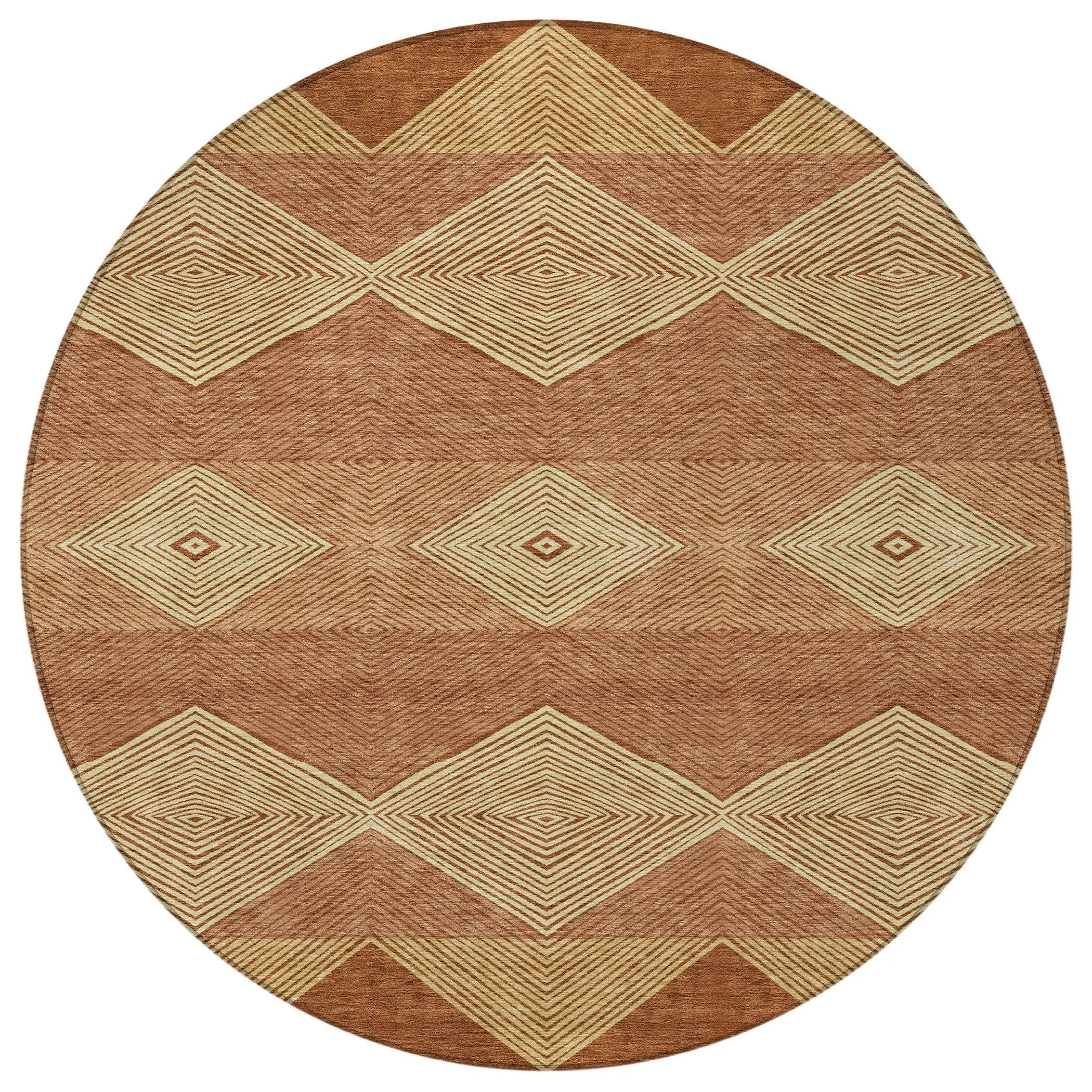 8' Orange And Copper Round Geometric Washable Indoor Outdoor Area Rug Homeroots Outdoor