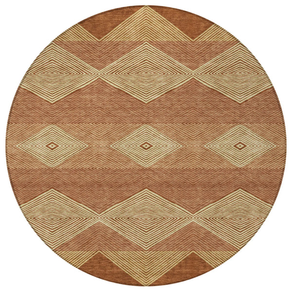 8' Orange And Copper Round Geometric Washable Indoor Outdoor Area Rug Homeroots Outdoor
