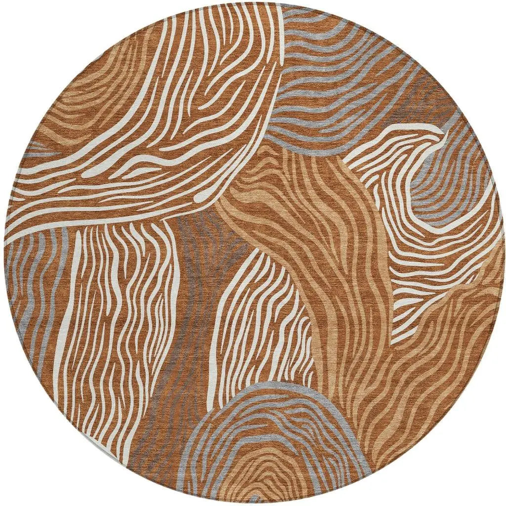 8' Orange And Copper Round Ikat Washable Indoor Outdoor Area Rug Homeroots Outdoor