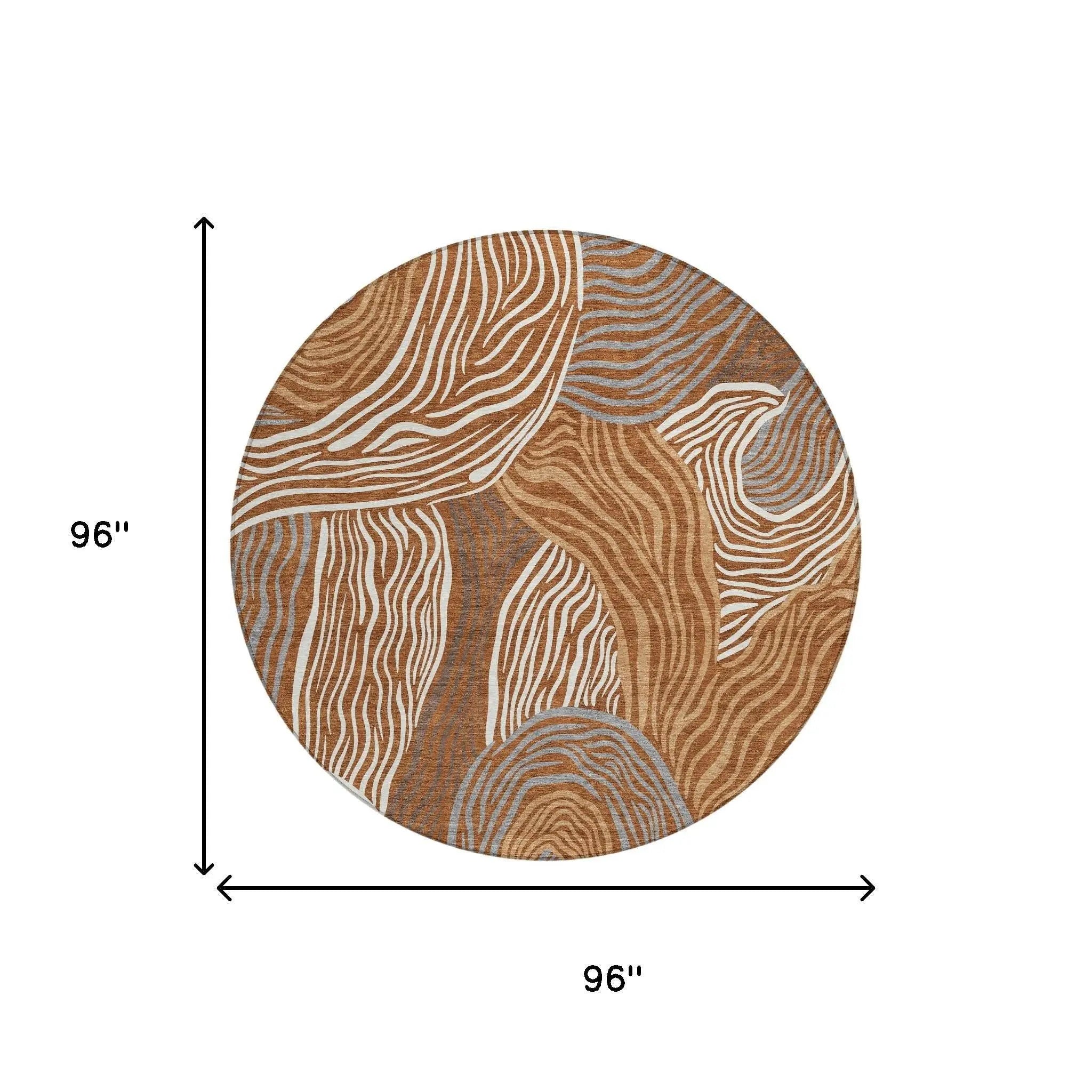 8' Orange And Copper Round Ikat Washable Indoor Outdoor Area Rug Homeroots Outdoor
