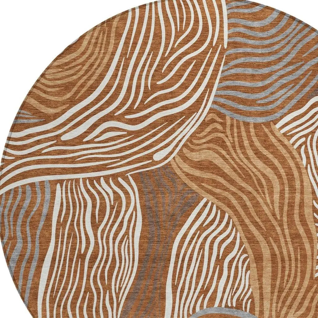 8' Orange And Copper Round Ikat Washable Indoor Outdoor Area Rug Homeroots Outdoor
