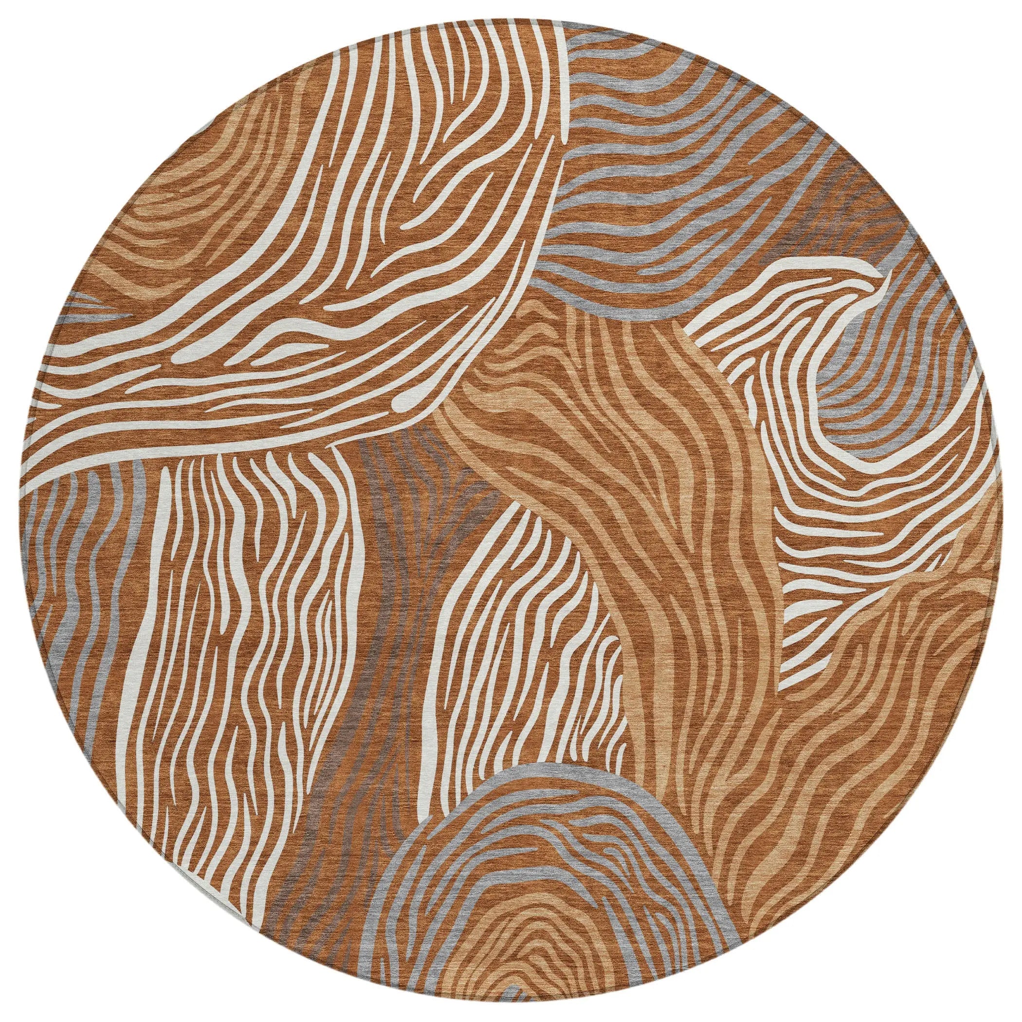 8' Orange And Copper Round Ikat Washable Indoor Outdoor Area Rug Homeroots Outdoor