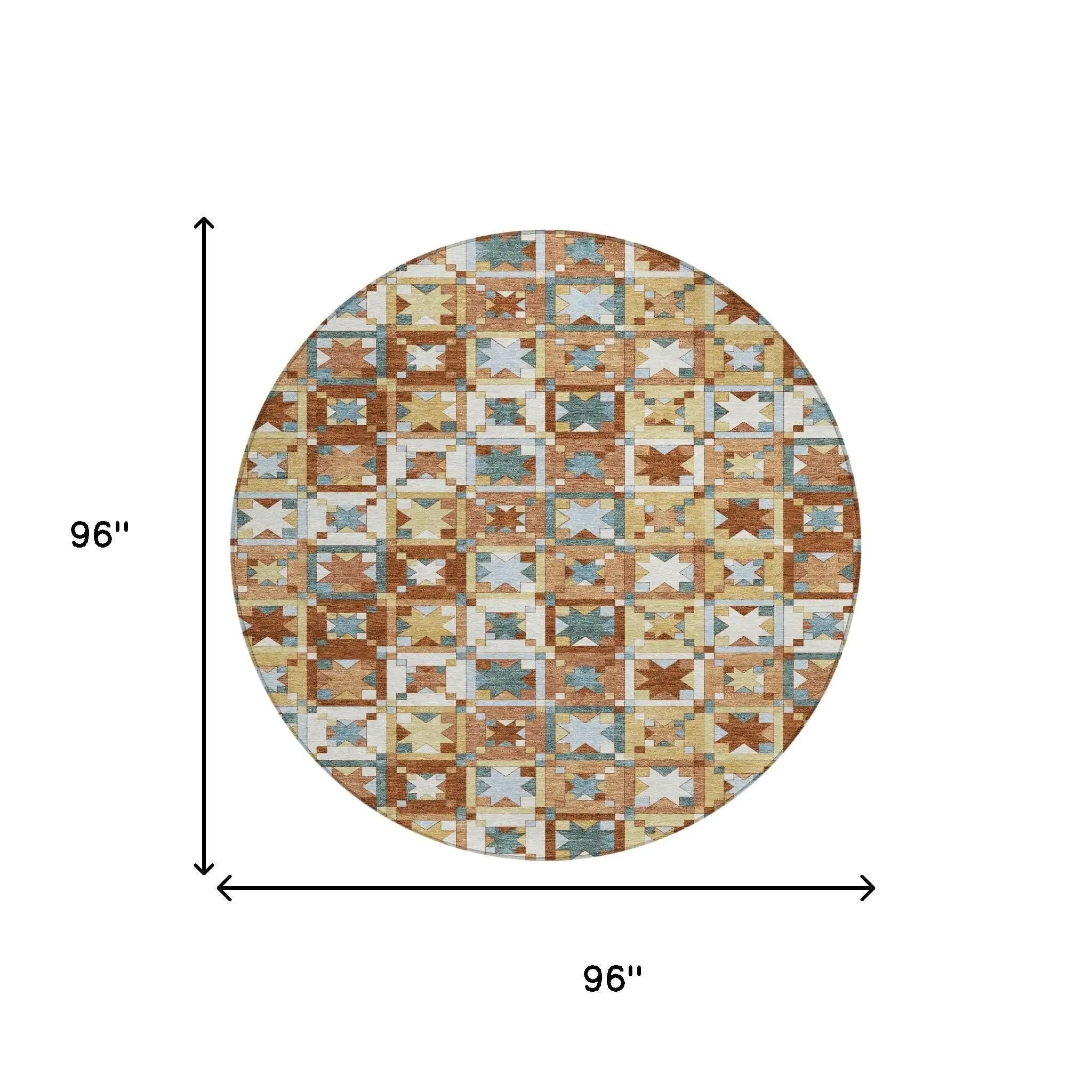 8' Orange And Copper Round Patchwork Washable Indoor Outdoor Area Rug Homeroots Outdoor