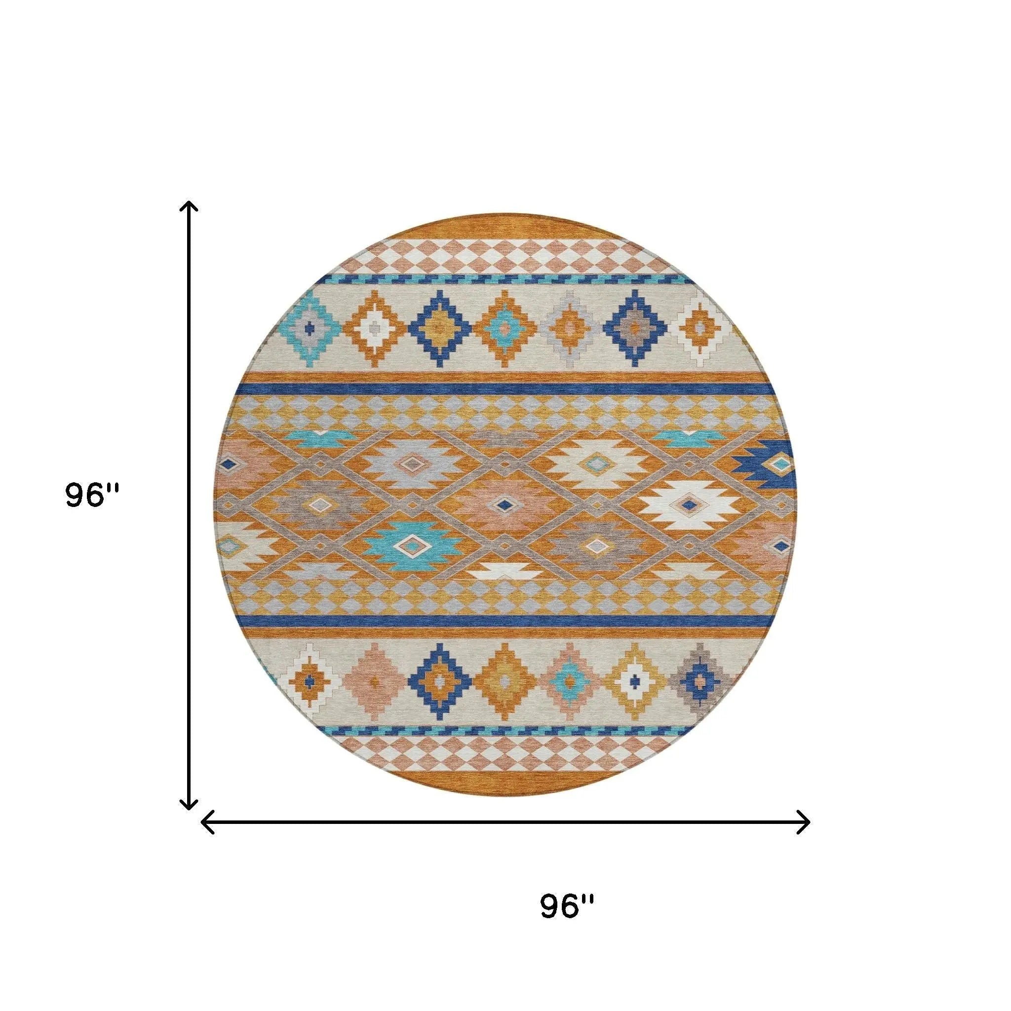 8' Orange And Copper Round Southwestern Washable Indoor Outdoor Area Rug Homeroots Outdoor