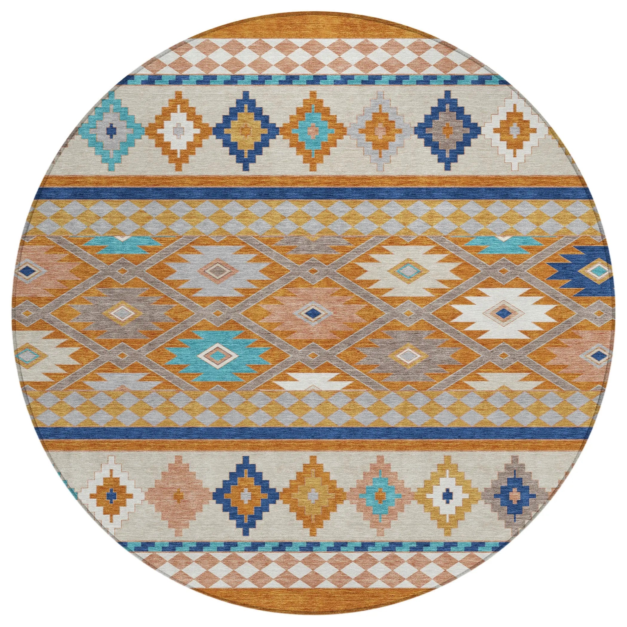 8' Orange And Copper Round Southwestern Washable Indoor Outdoor Area Rug Homeroots Outdoor