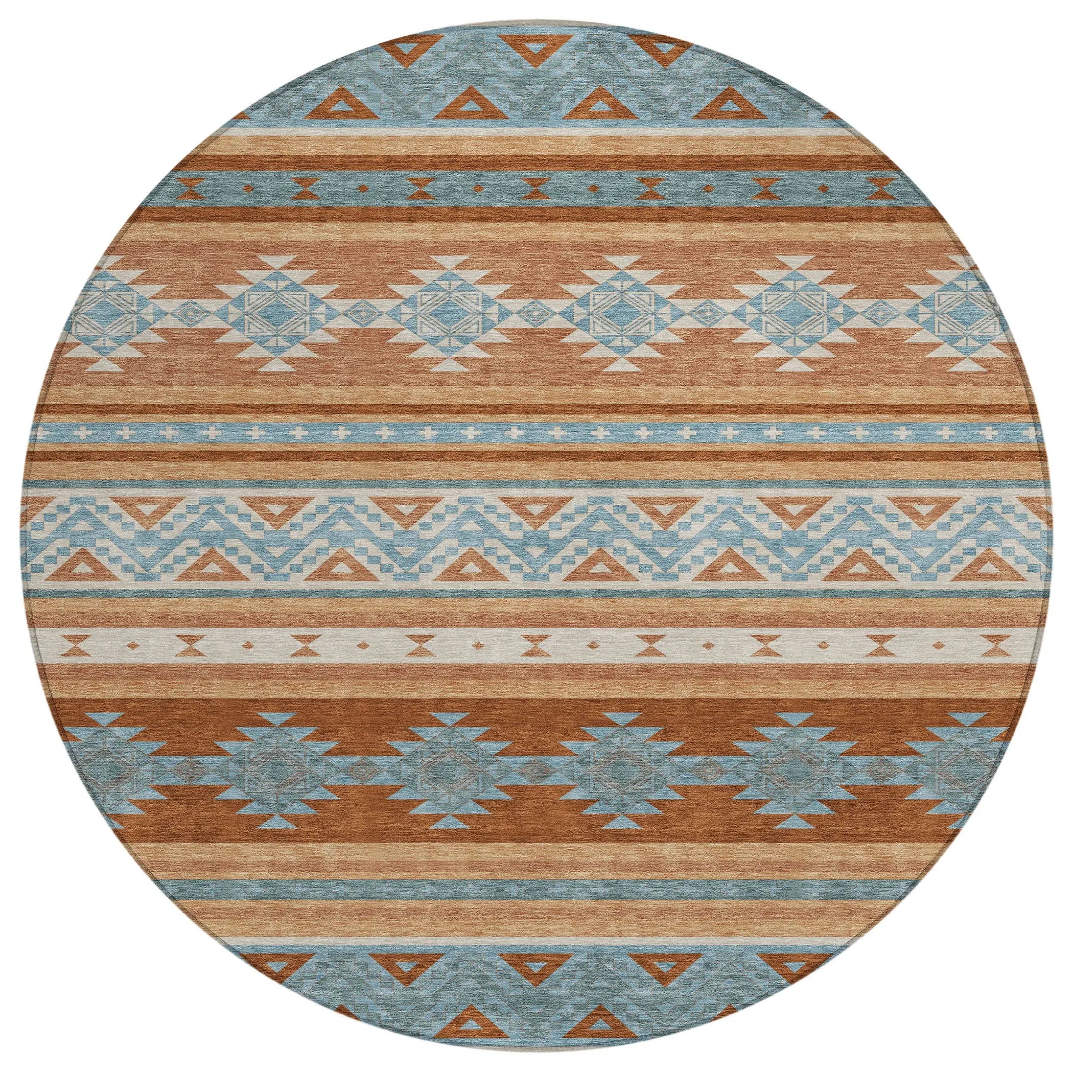 8' Orange And Copper Round Southwestern Washable Indoor Outdoor Area Rug Homeroots Outdoor