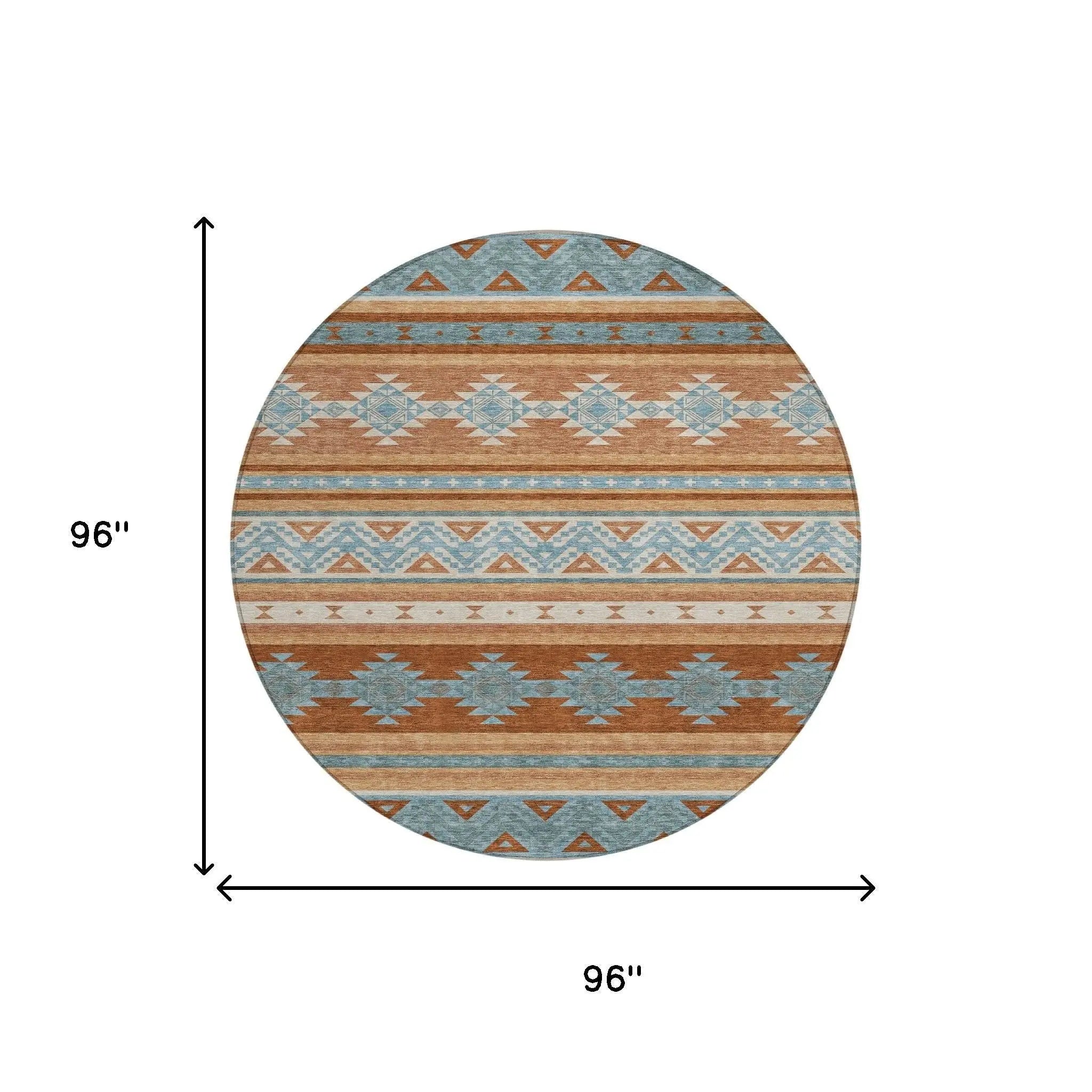 8' Orange And Copper Round Southwestern Washable Indoor Outdoor Area Rug Homeroots Outdoor