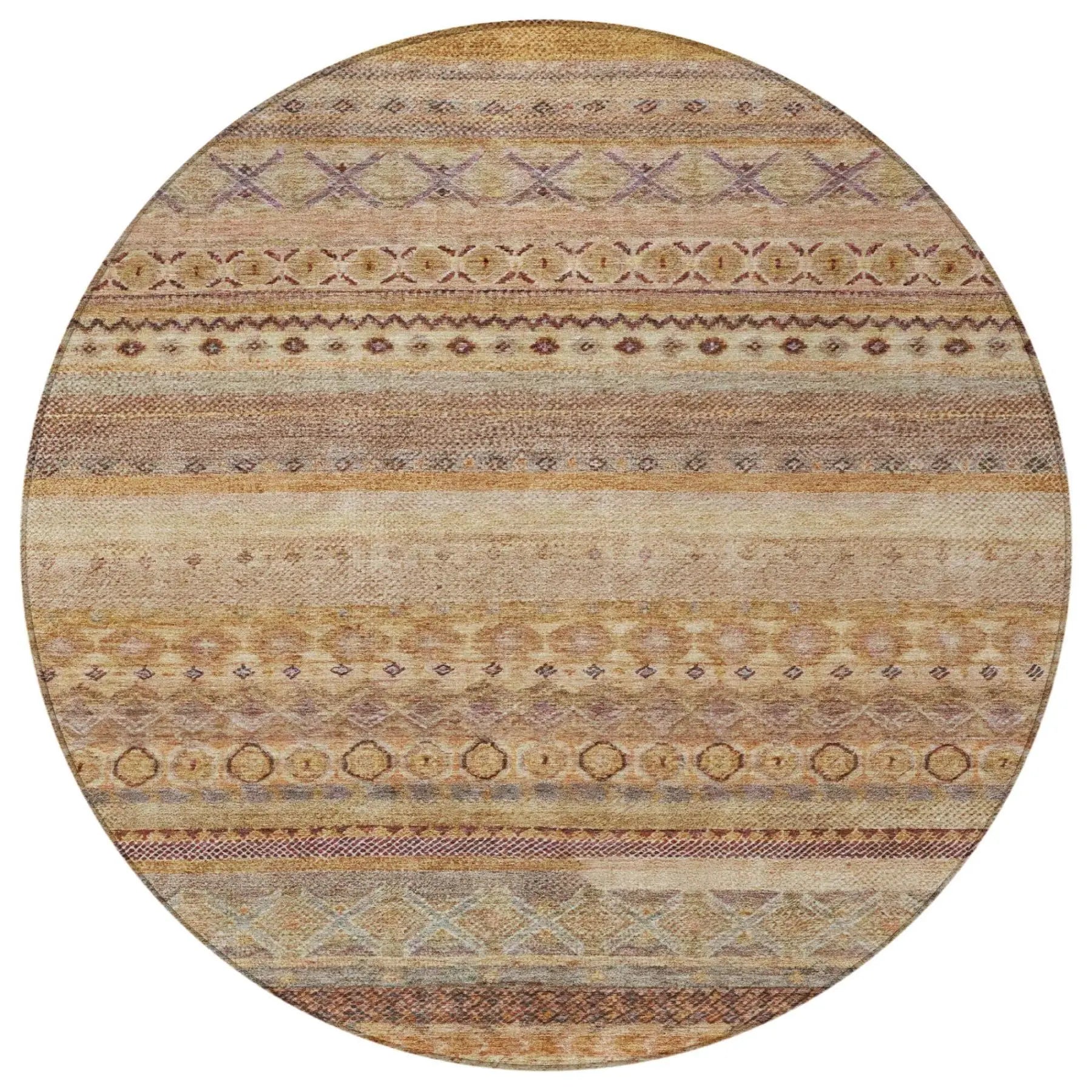 8' Orange And Copper Round Striped Washable Indoor Outdoor Area Rug Homeroots Outdoor