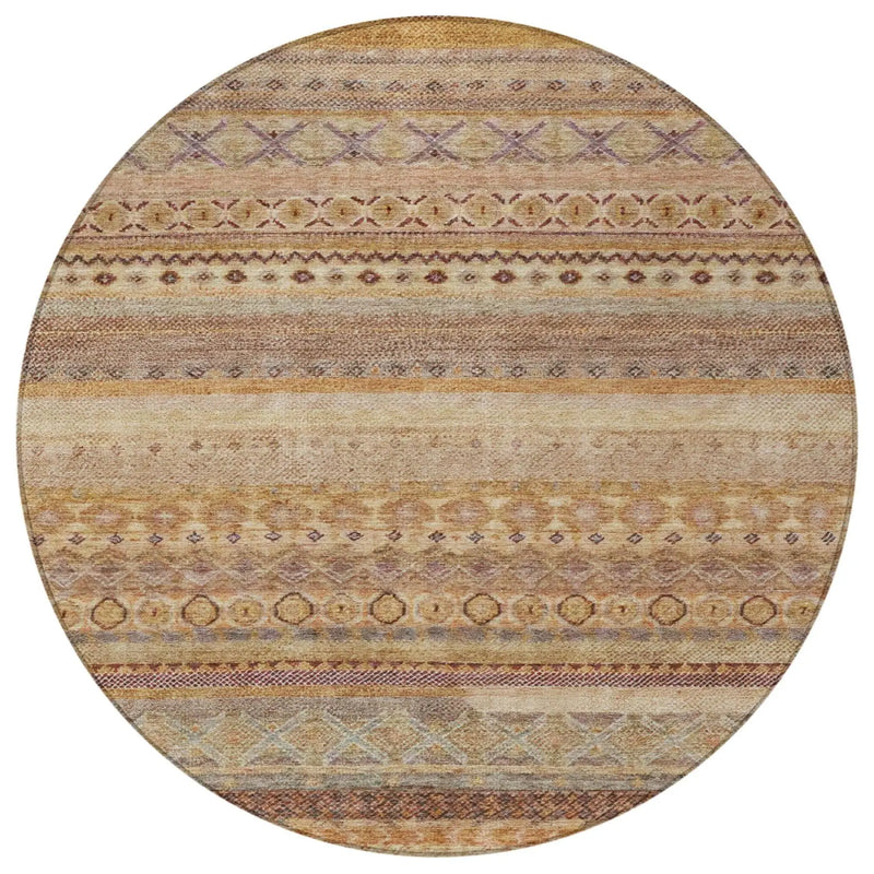 8' Orange And Copper Round Striped Washable Indoor Outdoor Area Rug Homeroots Outdoor