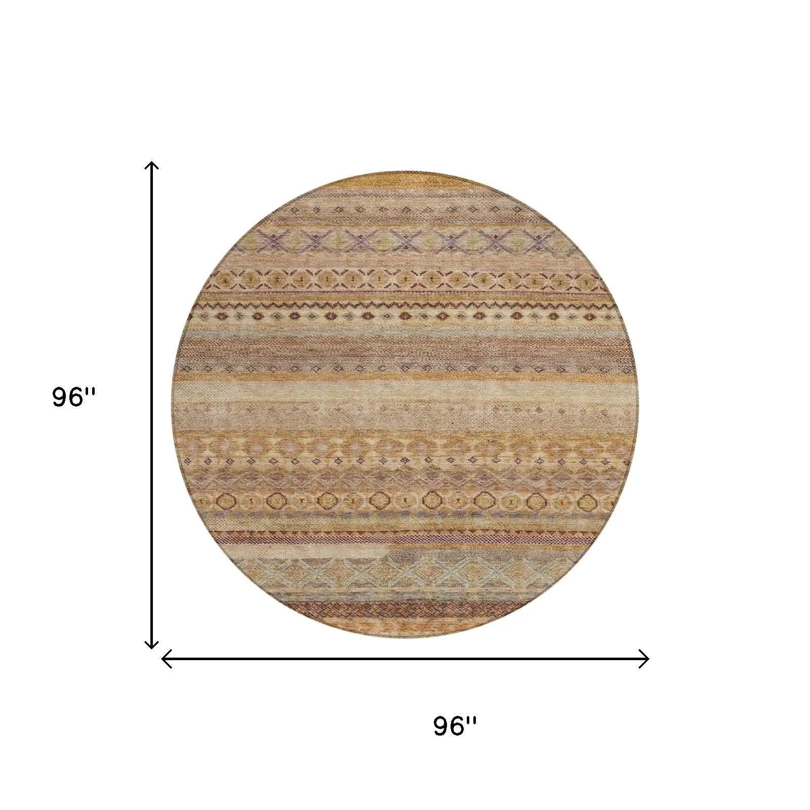 8' Orange And Copper Round Striped Washable Indoor Outdoor Area Rug Homeroots Outdoor