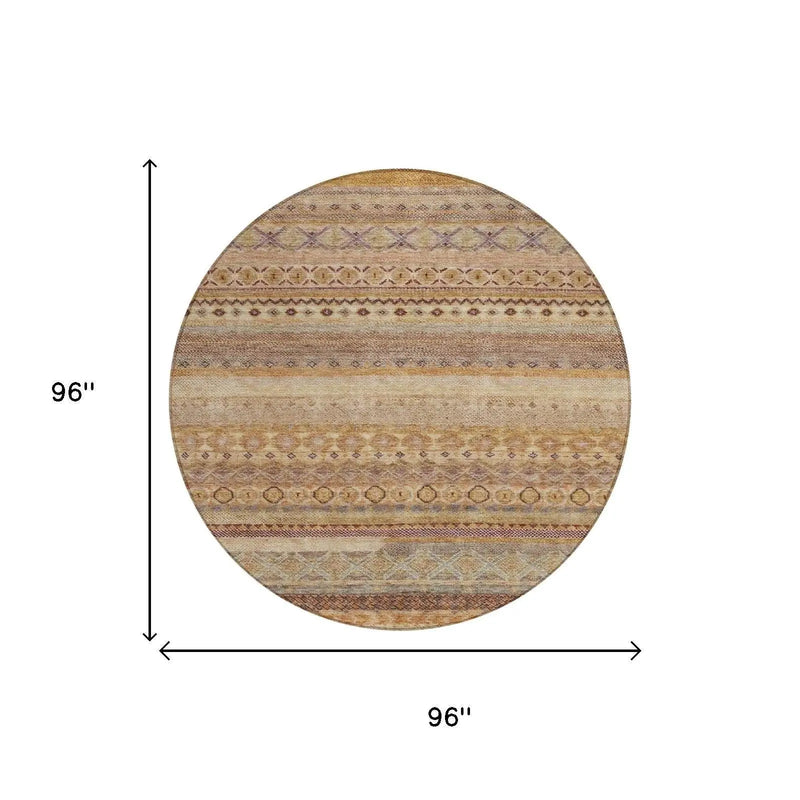 8' Orange And Copper Round Striped Washable Indoor Outdoor Area Rug Homeroots Outdoor