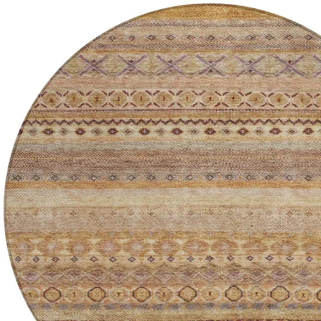 8' Orange And Copper Round Striped Washable Indoor Outdoor Area Rug Homeroots Outdoor