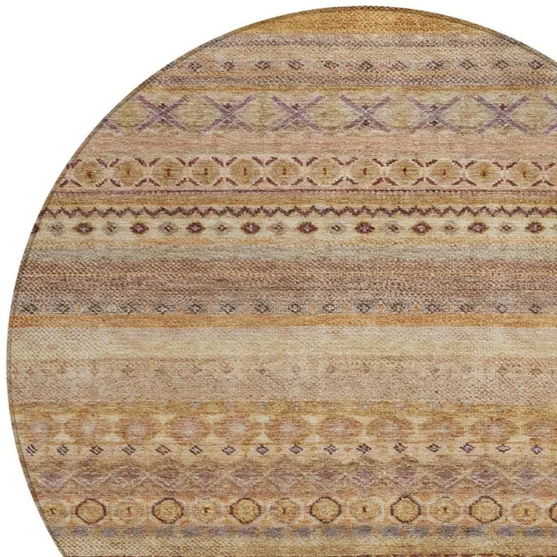 8' Orange And Copper Round Striped Washable Indoor Outdoor Area Rug Homeroots Outdoor
