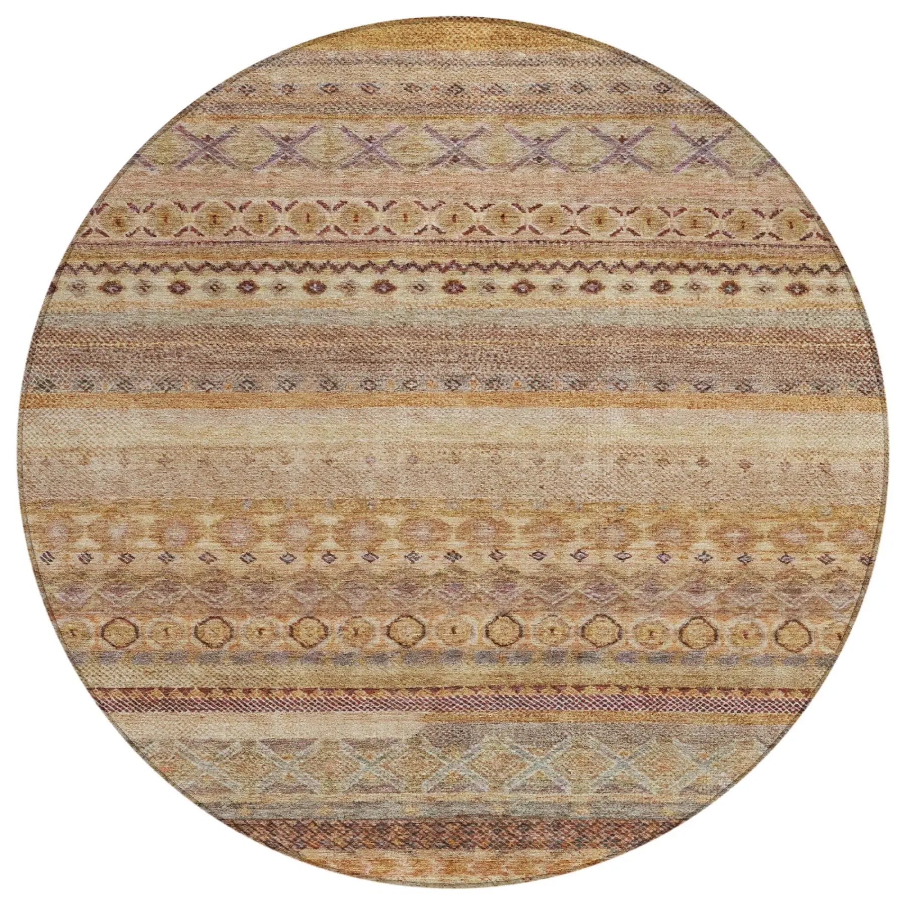 8' Orange And Copper Round Striped Washable Indoor Outdoor Area Rug Homeroots Outdoor