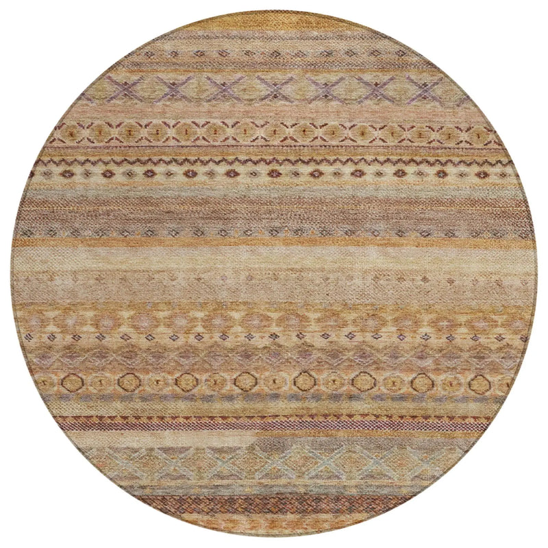 8' Orange And Copper Round Striped Washable Indoor Outdoor Area Rug Homeroots Outdoor